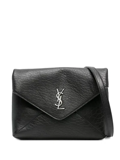 Saint Laurent Logo-plaque Envelope Shoulder Bag In Black