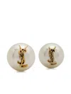 Saint Laurent Logo-plaque Faux-pearl Earrings In Gold