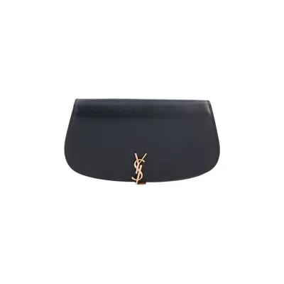 Pre-owned Saint Laurent Logo Plaque Foldover Top Shoulder Bag 'black' | Women's Size Onesize