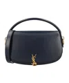 Saint Laurent Logo Plaque Foldover Top Shoulder Bag In Blue