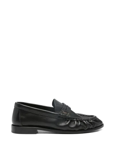 Saint Laurent Logo-plaque Gathered Loafers In Black
