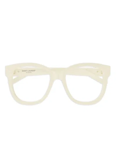 Saint Laurent Logo-plaque Glasses In Neutral