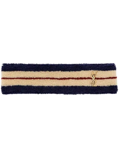 Saint Laurent Women's Headband In Terrycloth In Off White Blue