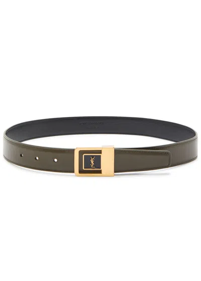 Saint Laurent Logo-plaque Leather Belt In Brown