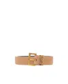 Saint Laurent Logo-plaque Leather Belt In Nude