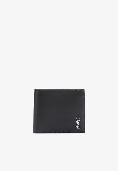 Saint Laurent Logo-plaque Leather Bi-fold Wallet In Black