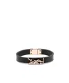 Saint Laurent Logo-plaque Leather Bracelet In Black