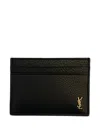 Saint Laurent Tiny Cassandre Card Case In Grained Leather In Black