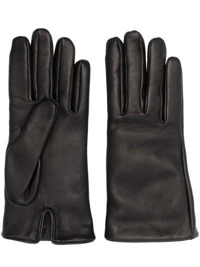 Saint Laurent Logo-plaque Leather Gloves In Black