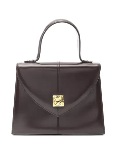 Pre-owned Saint Laurent Logo-plaque Leather Handbag In Brown