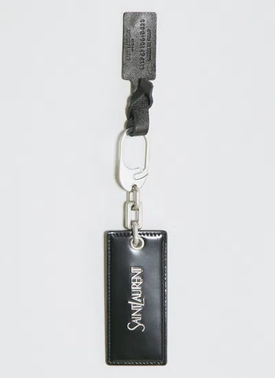 Saint Laurent Logo Plaque Leather Keyring In Black