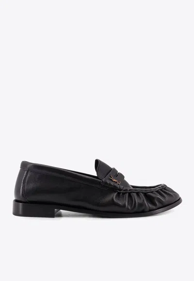 Saint Laurent Logo-plaque Leather Loafers In Black
