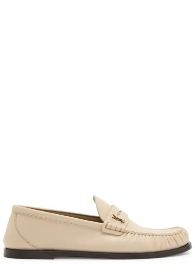 Saint Laurent Logo-plaque Leather Loafers In Neutral