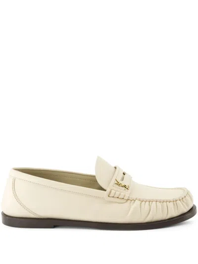 Saint Laurent Logo-plaque Leather Loafers In Neutrals