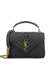 Saint Laurent College Medium Ysl Matelasse Lambskin V-flap Crossbody Bag With Golden Hardware In Black
