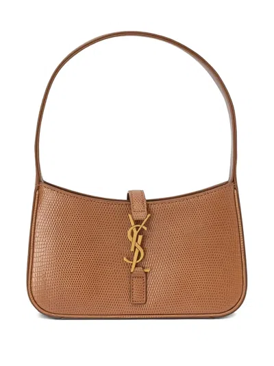 Saint Laurent Logo-plaque Leather Shoulder Bag In Brown