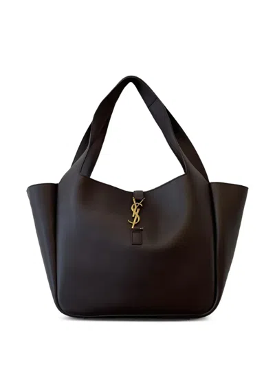 Saint Laurent Logo-plaque Leather Shoulder Bag In Brown