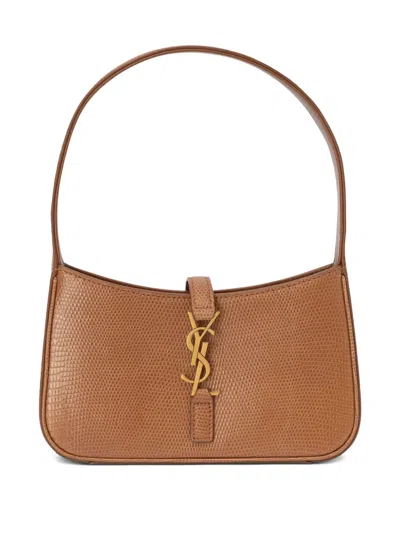 Saint Laurent Logo-plaque Leather Shoulder Bag In Brown