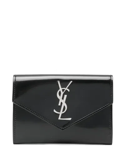 Saint Laurent Logo-plaque Leather Wallet In Black