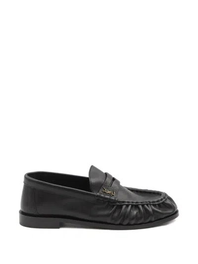 Saint Laurent Le Loafer Logo-embellished Leather Loafers In Black