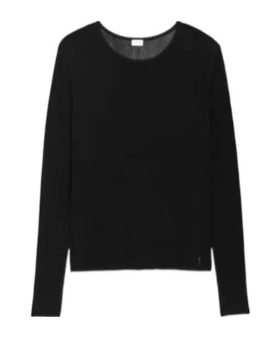 Saint Laurent Logo-plaque Long-sleeve Jumper In Black