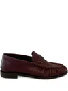 Saint Laurent Logo-plaque Pleated-effect Loafers In Red