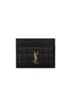 Saint Laurent Logo-plaque Quilted Card Holder In Black