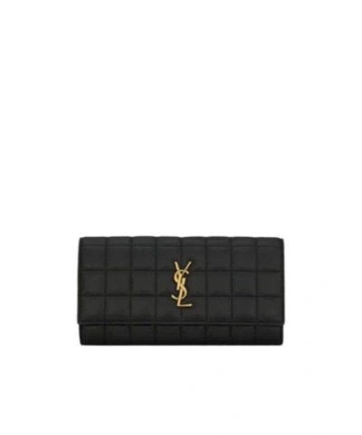 Saint Laurent Logo Plaque Quilted Clutch Bag In Black