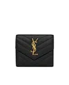 Saint Laurent Quilted Chevron Pattern Trifold Wallet In Black
