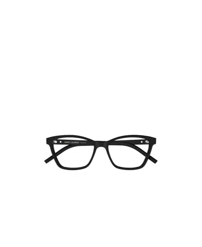 Saint Laurent Logo-plaque Rectangle-frame Glasses In Black