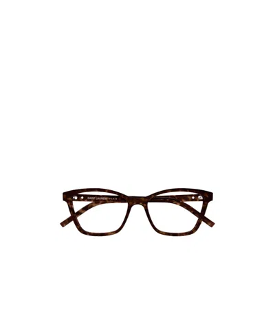 Saint Laurent Logo-plaque Rectangle-frame Glasses In Brown