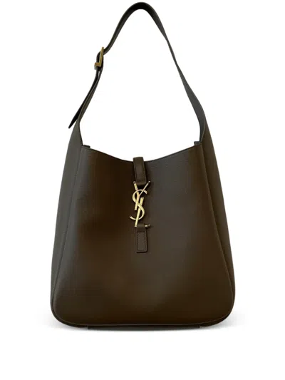 Saint Laurent Logo-plaque Shoulder Bag In Brown