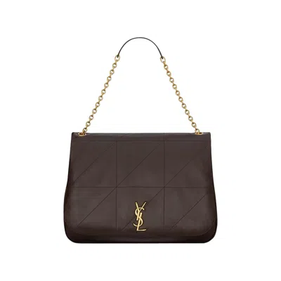 Pre-owned Saint Laurent Logo Plaque Shoulder Bag 'dark Sweet Chocolate' | Black | Women's Size Onesize