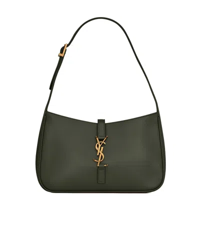 Saint Laurent Logo-plaque Shoulder Bag In Green