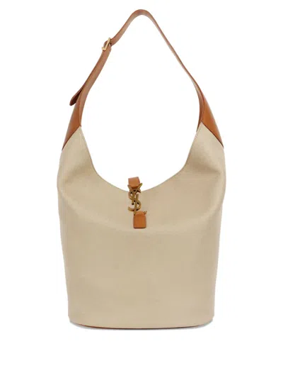 Saint Laurent Logo-plaque Shoulder Bag In Neutral