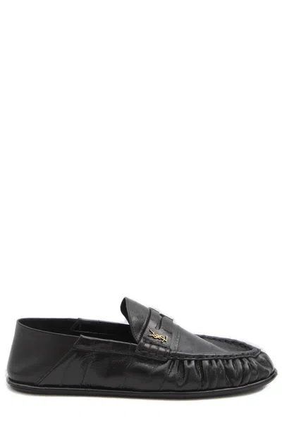 SAINT LAURENT LOGO PLAQUE SLIP-ON LOAFERS