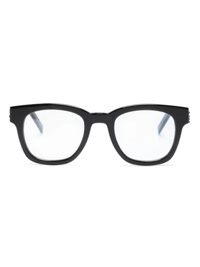 Saint Laurent Black-crystal-transparent Acetate Glasses In 001 Black