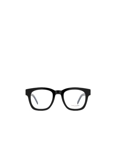 Saint Laurent Logo-plaque Square-frame Glasses In Black