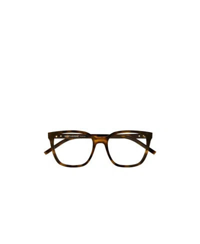 Saint Laurent Logo-plaque Square-frame Glasses In Brown