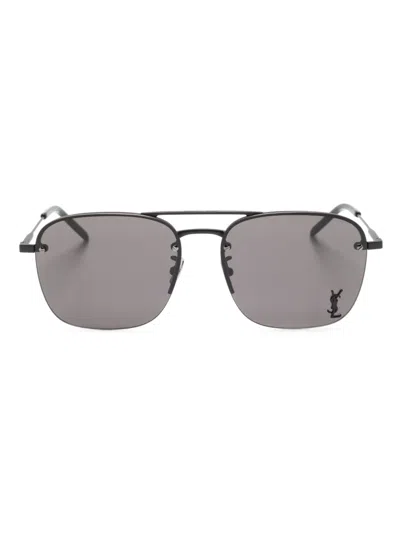 Saint Laurent Logo-plaque Square-frame Sunglasses In Black