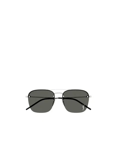 Saint Laurent Logo-plaque Square-frame Sunglasses In Black