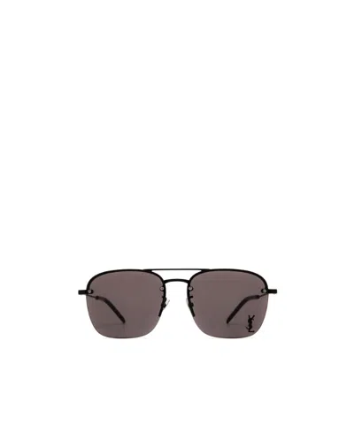 Saint Laurent Logo-plaque Square-frame Sunglasses In 005 Black Black Black
