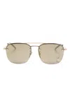 Saint Laurent Logo-plaque Square-frame Sunglasses In Gold