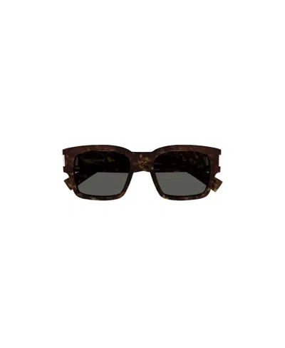 Saint Laurent Logo-plaque Square-frame Sunglasses In Gray