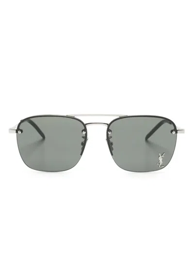 Saint Laurent Logo-plaque Square-frame Sunglasses In Black