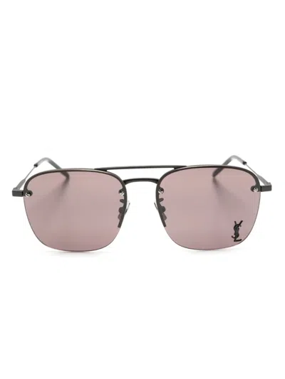 Saint Laurent Logo-plaque Square Sunglasses In Schwarz