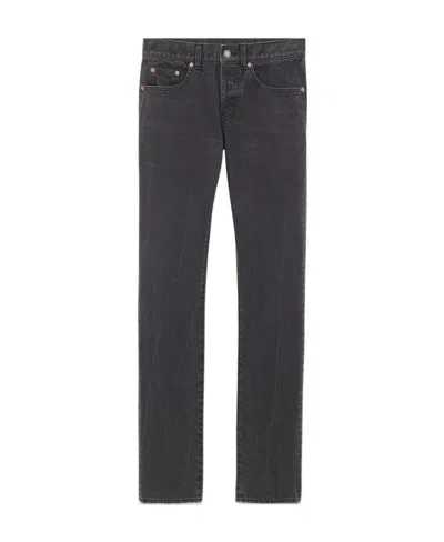 Saint Laurent Logo-plaque Straight-leg Jeans In Black