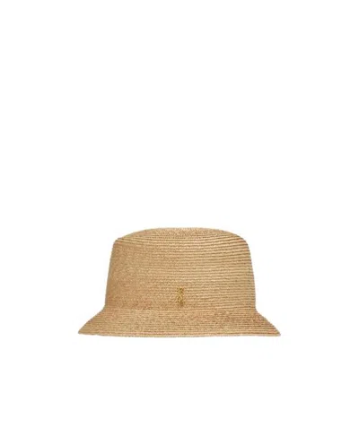 Saint Laurent Logo-plaque Straw Bucket Hat In Rope