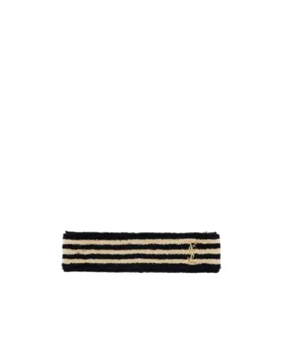 Saint Laurent Logo-plaque Stripe-detailing Headband In Black,ivory