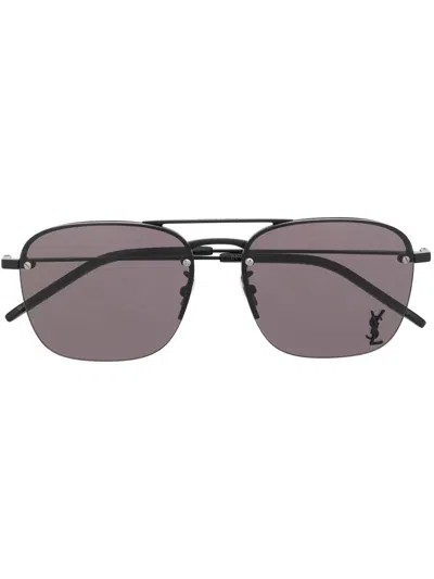 Saint Laurent Logo-plaque Sunglasses In Schwarz